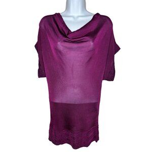 NWT Express Women's Sz M Plum Cowl Neck Metallic Sheer Layer-able Blouse (1524)